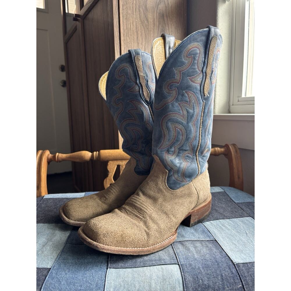 Size 9D Men’s Tan/Blue Cavender’s Rough Out Western Cowboy Boots